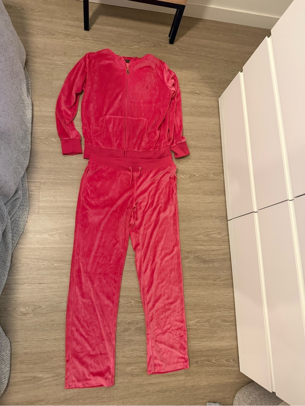 Hot Pink Velour Two-Piece Lounge Set -L
